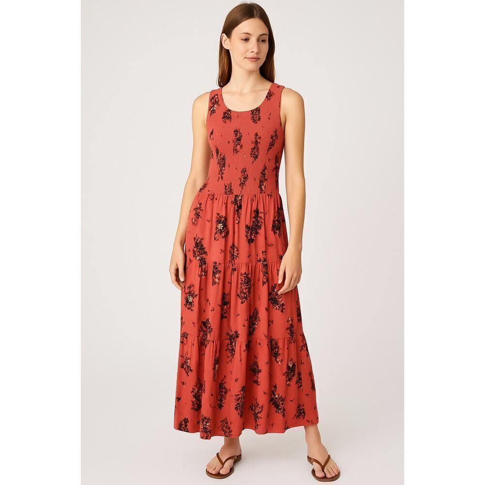 Torrid Coral Red Floral Smocked Midi Dress Size 2 (18/20)